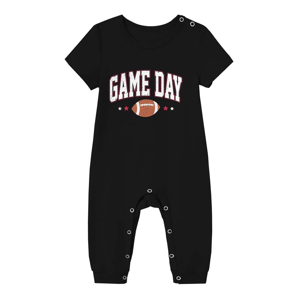 Game Day Football Themed Jammies Matching Short Sleeves Black Game Day Football Themed Jammies Matching Short Sleeves Black