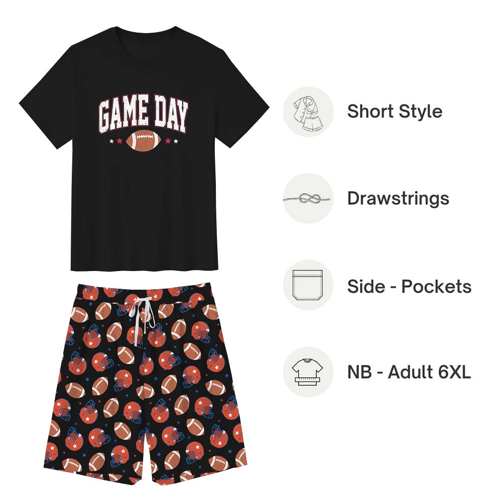 Game Day Football Themed Jammies Matching Short Sleeves Black Game Day Football Themed Jammies Matching Short Sleeves Black