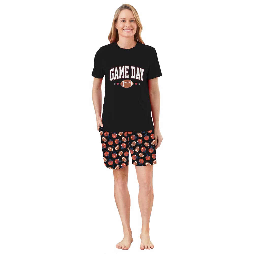 Game Day Football Themed Jammies Matching Short Sleeves Black Game Day Football Themed Jammies Matching Short Sleeves Black