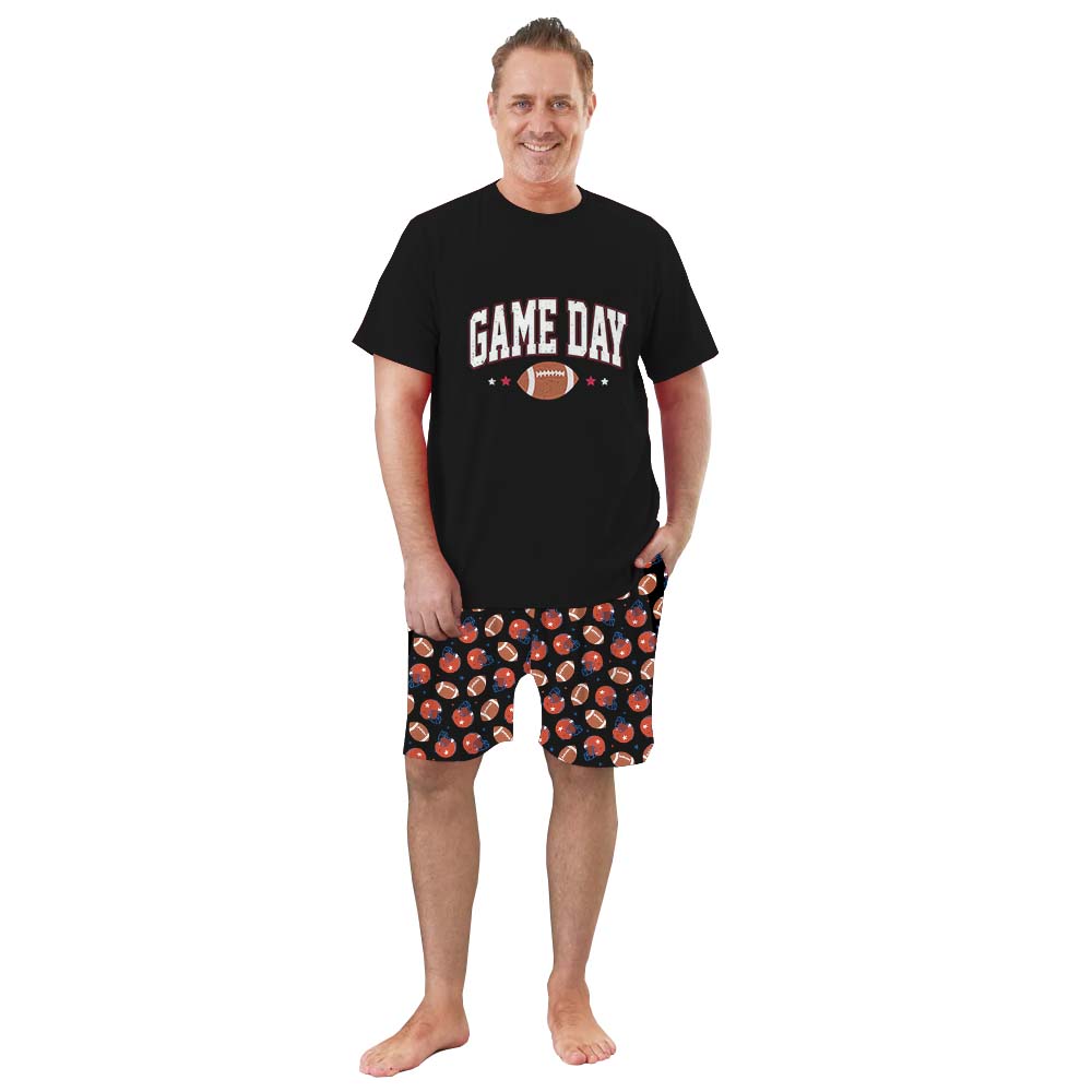 Game Day Football Themed Jammies Matching Short Sleeves Black Game Day Football Themed Jammies Matching Short Sleeves Black