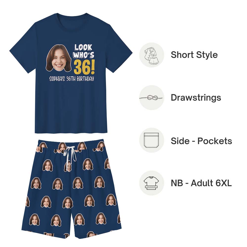 Custom Face And Name Short Sleeve Matching Pajamas For Birthday Custom Face And Name Short Sleeve Matching Pajamas For Birthday