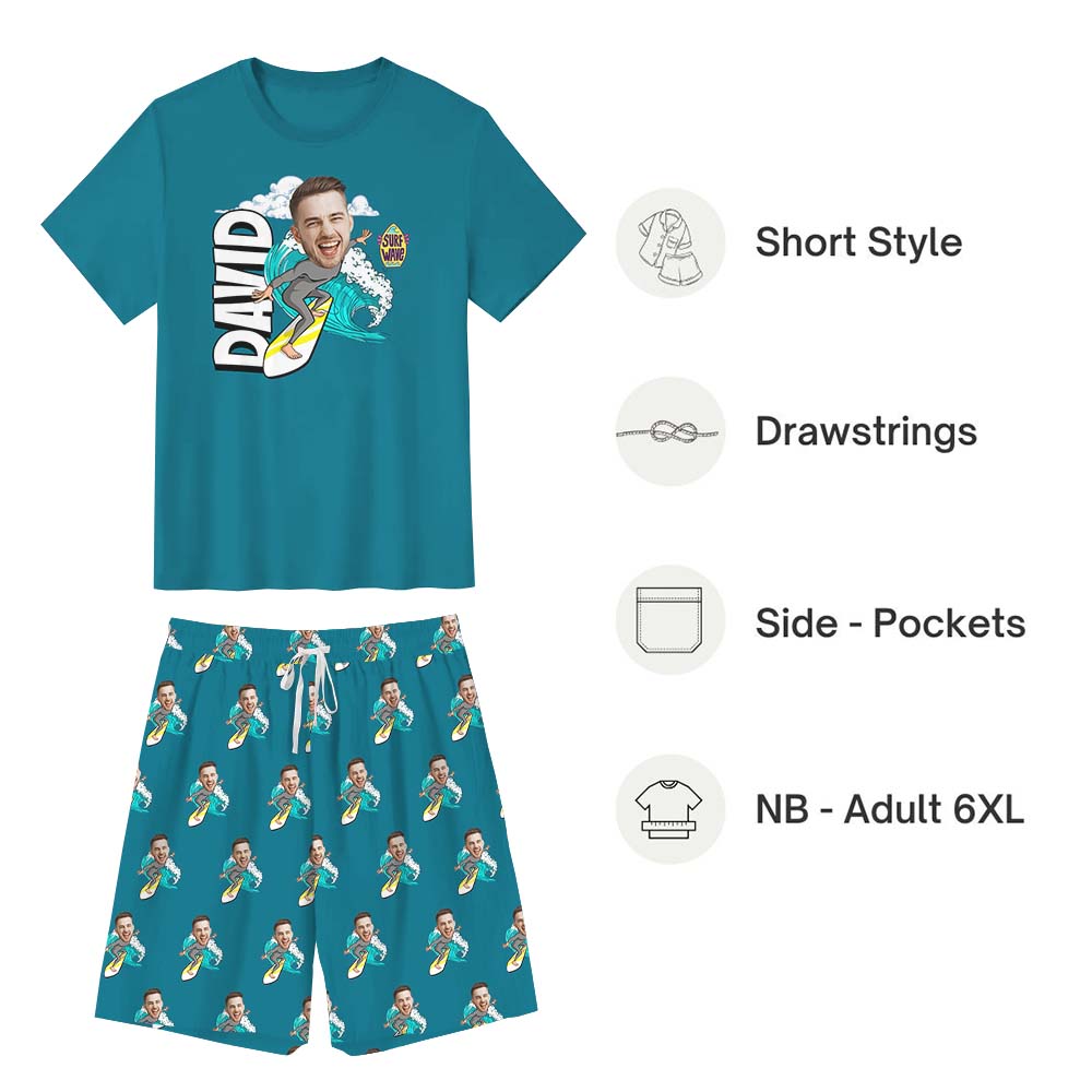 Personalized Surfing Caricature Short Sleeve Matching Pajamas Personalized Surfing Caricature Short Sleeve Matching Pajamas