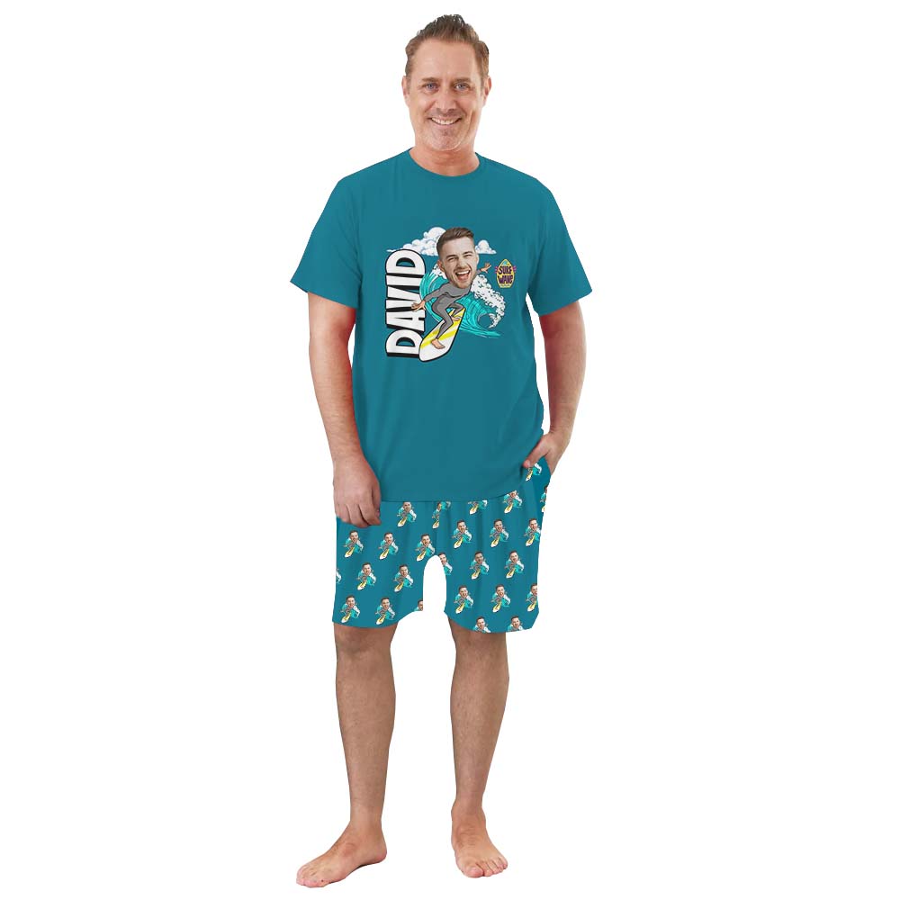 Personalized Surfing Caricature Short Sleeve Matching Pajamas Personalized Surfing Caricature Short Sleeve Matching Pajamas