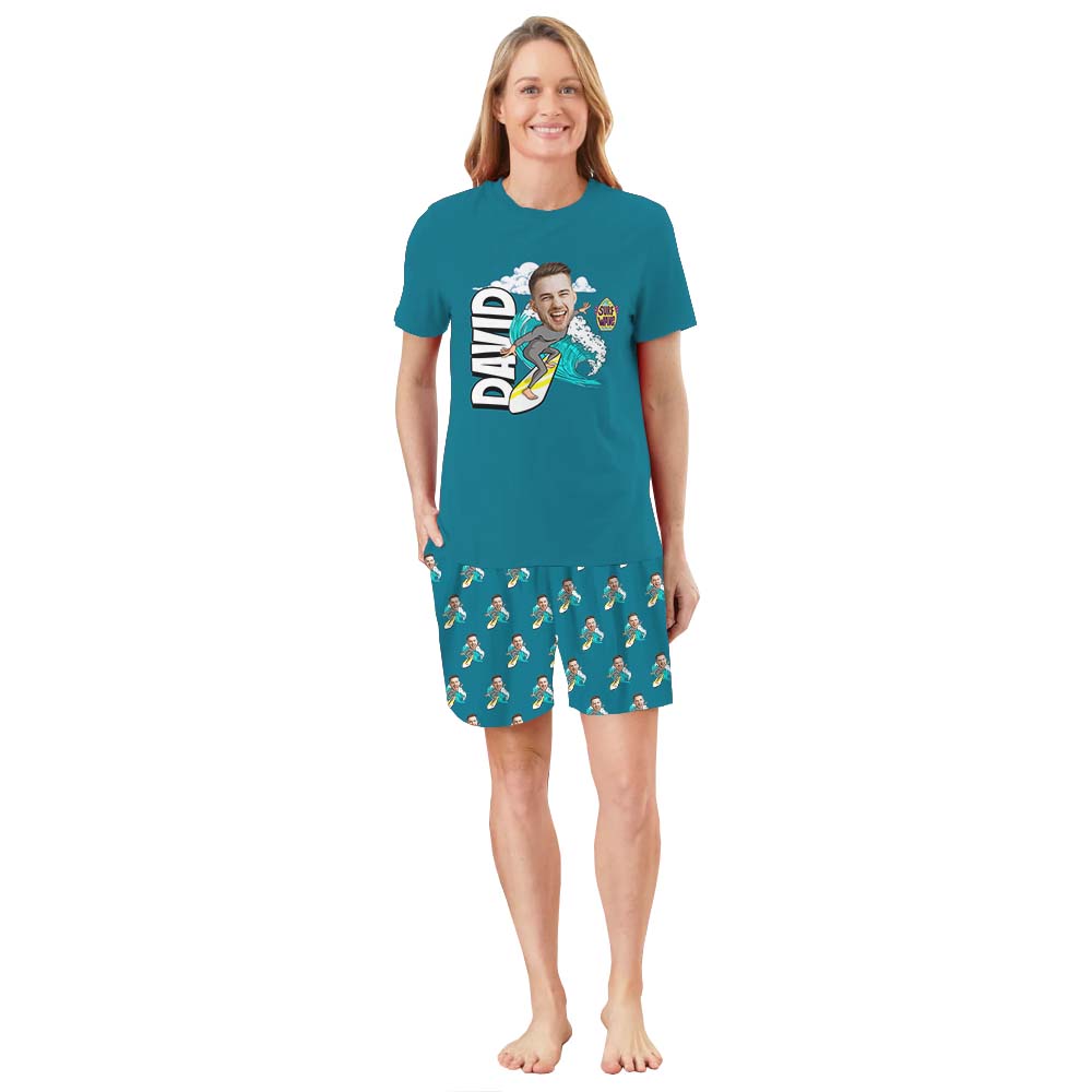 Personalized Surfing Caricature Short Sleeve Matching Pajamas Personalized Surfing Caricature Short Sleeve Matching Pajamas