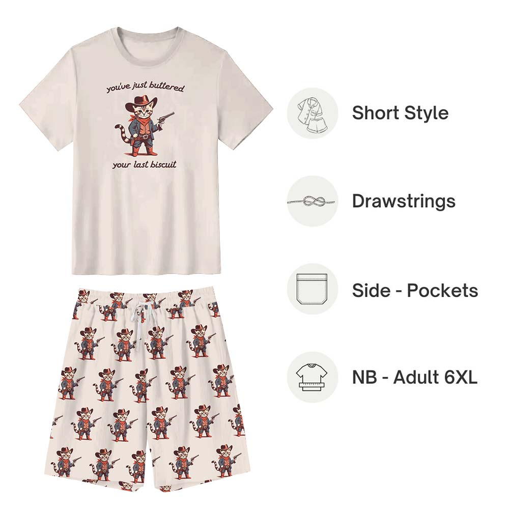Funny Cowboy Cat Pajamas Short Sets Funny Cowboy Cat Pajamas Short Sets