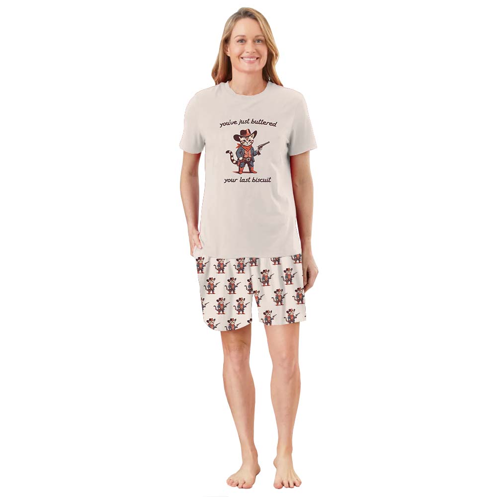 Funny Cowboy Cat Pajamas Short Sets Funny Cowboy Cat Pajamas Short Sets