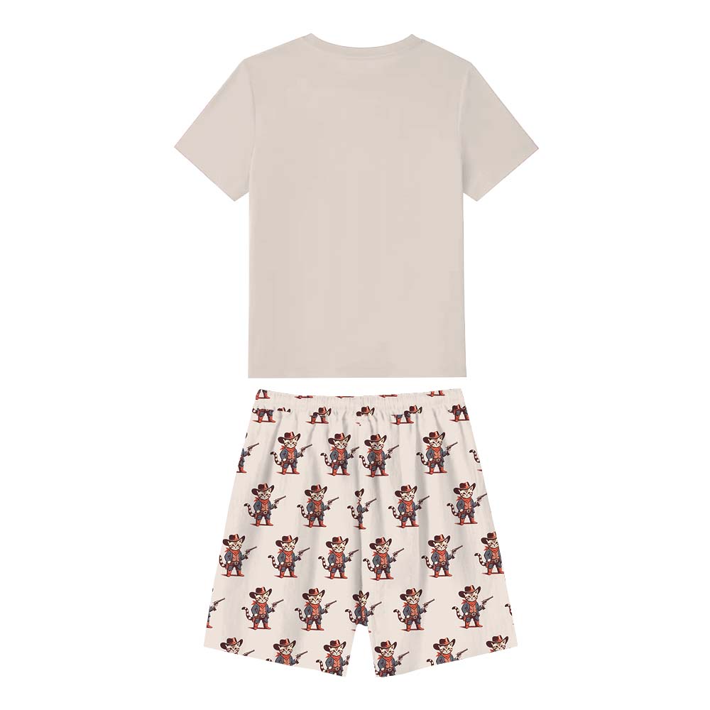 Funny Cowboy Cat Pajamas Short Sets Funny Cowboy Cat Pajamas Short Sets