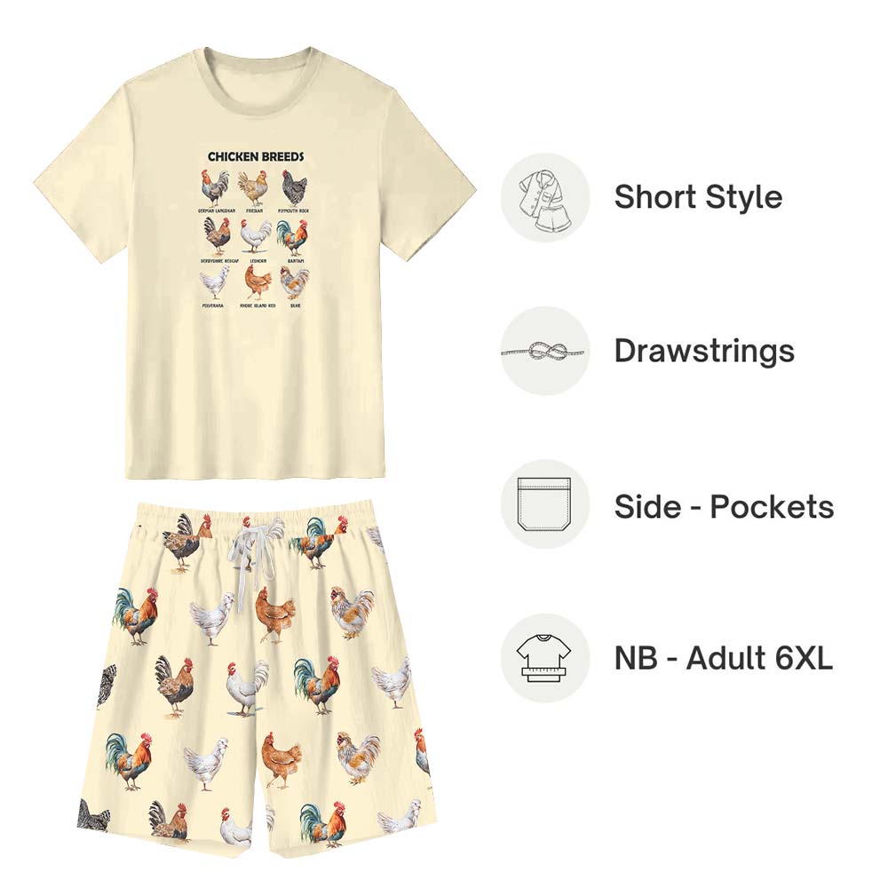 Funny Chicken Breed Jammies Matching Short Sleeves