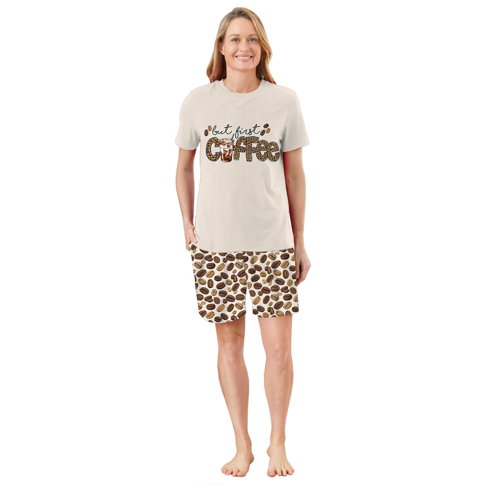 Funny But First Coffee Pajamas With Leopard Pattern Funny But First Coffee Pajamas With Leopard Pattern