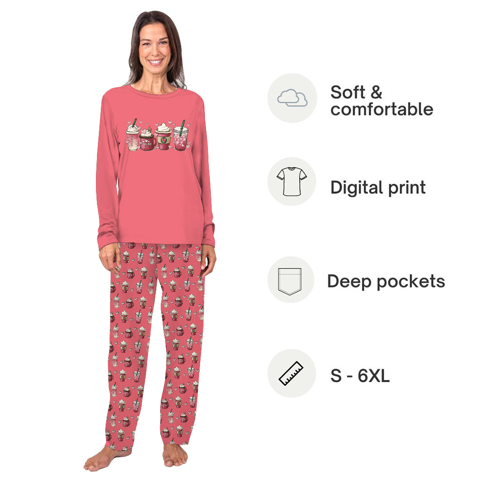 Cute Coffee Theme Matching Mom Dad And Dog Pajamas Pink Cute Coffee Theme Matching Mom Dad And Dog Pajamas Pink