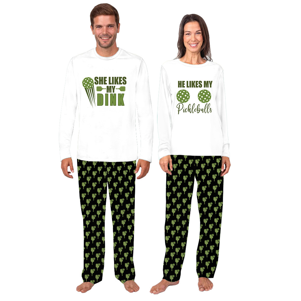 Funny His and Her Matching Pajamas With Pickleball Theme Funny His and Her Matching Pajamas With Pickleball Theme