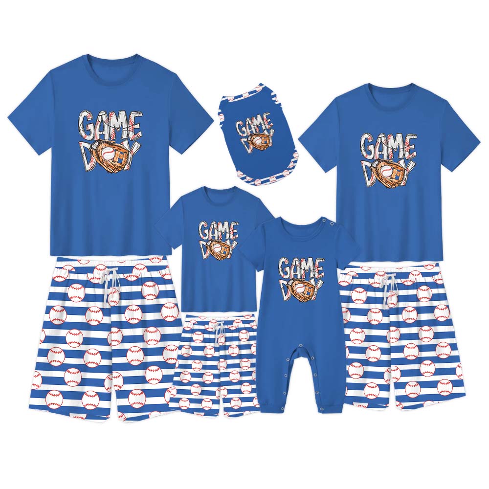 Baseball Short Sleeve Matching Holiday Pajamas Blue Baseball Short Sleeve Matching Holiday Pajamas Blue