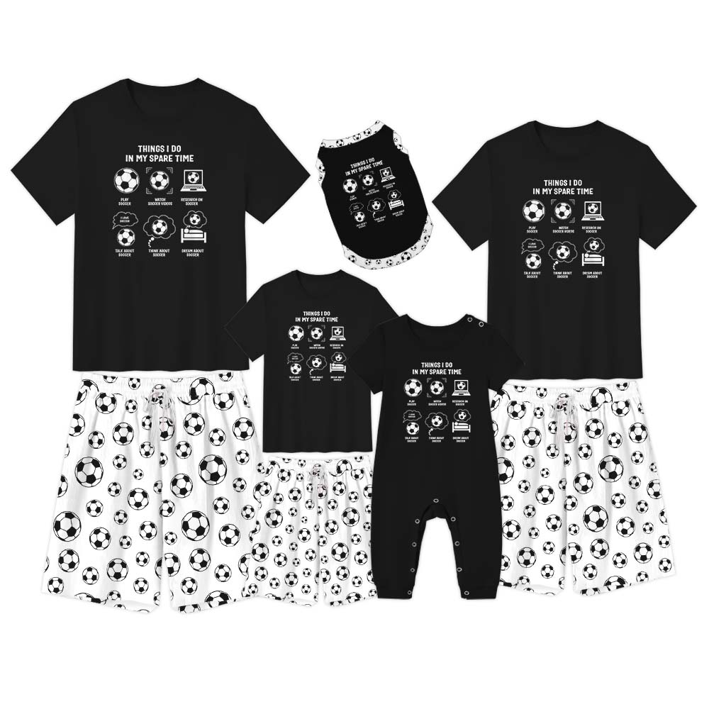 Soccer Jammies Matching Short Sleeves For Christmas Black