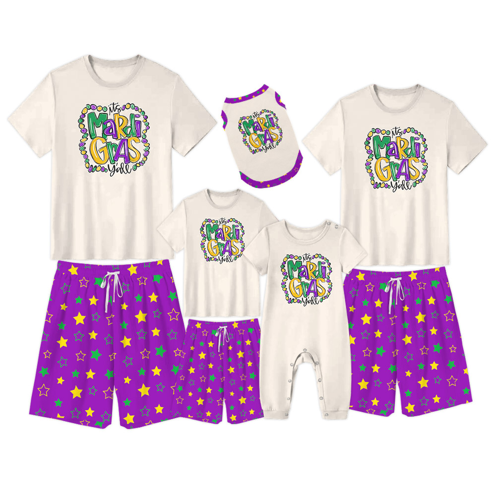 Cute It's Mardi Gras Y'all Pajamas Tshirt And Shorts Cute It's Mardi Gras Y'all Pajamas Tshirt And Shorts