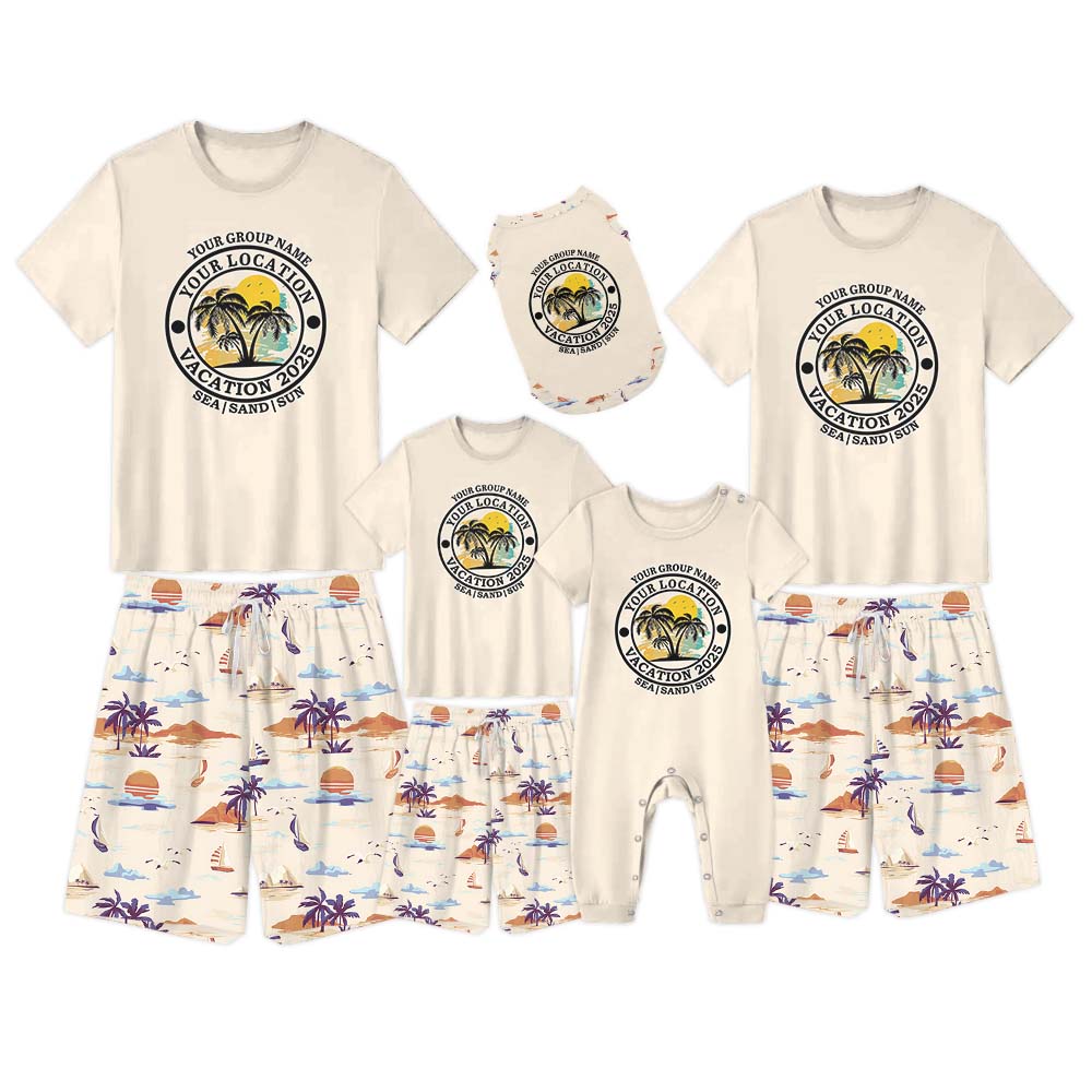 Customized Text Vacation 2025 Short Sleeve Matching Holiday Pajamas Customized Text Vacation 2025 Short Sleeve Matching Holiday Pajamas