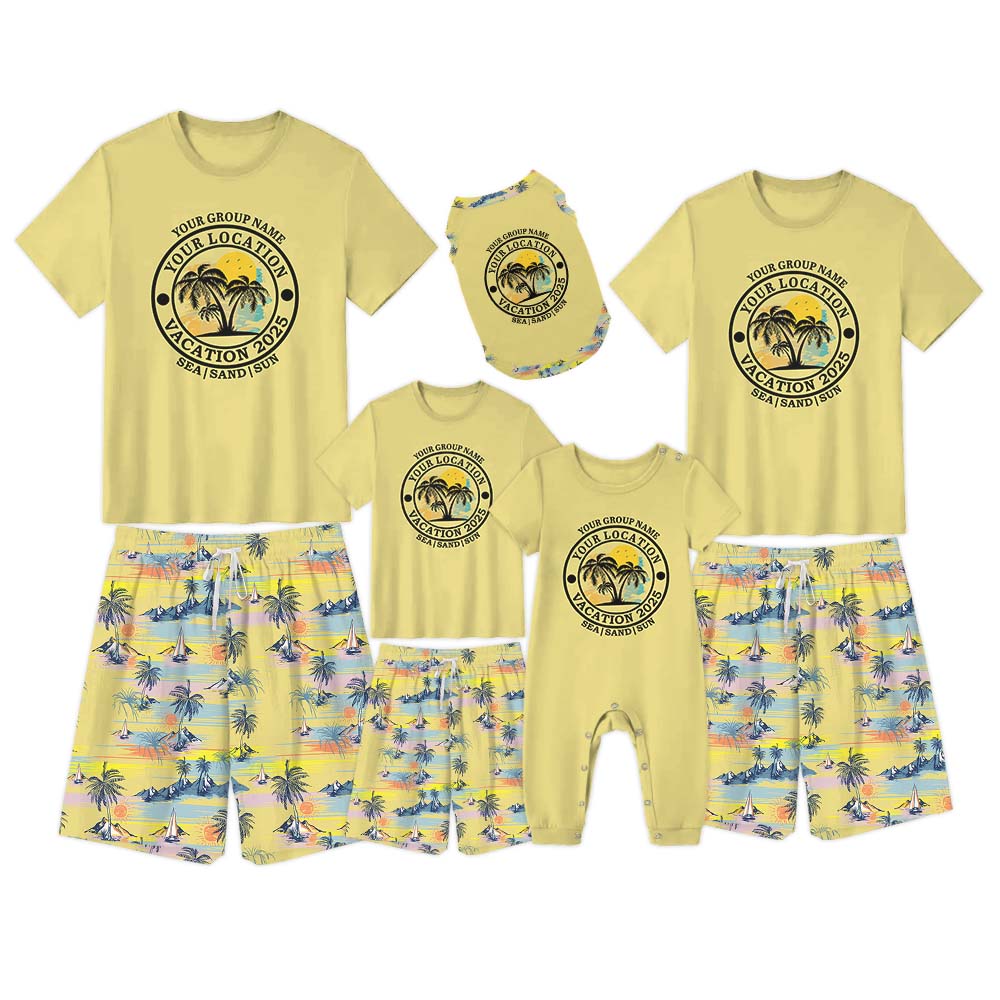 Personalized Tropical Vacation 2025 Pajamas For Family And Pets Short Sleeves Personalized Tropical Vacation 2025 Pajamas For Family And Pets Short Sleeves