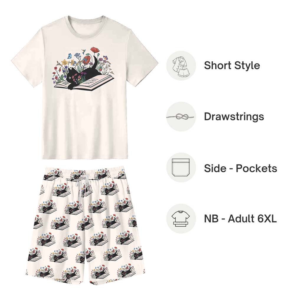 Floral Cat Short Sleeve Matching Pajamas