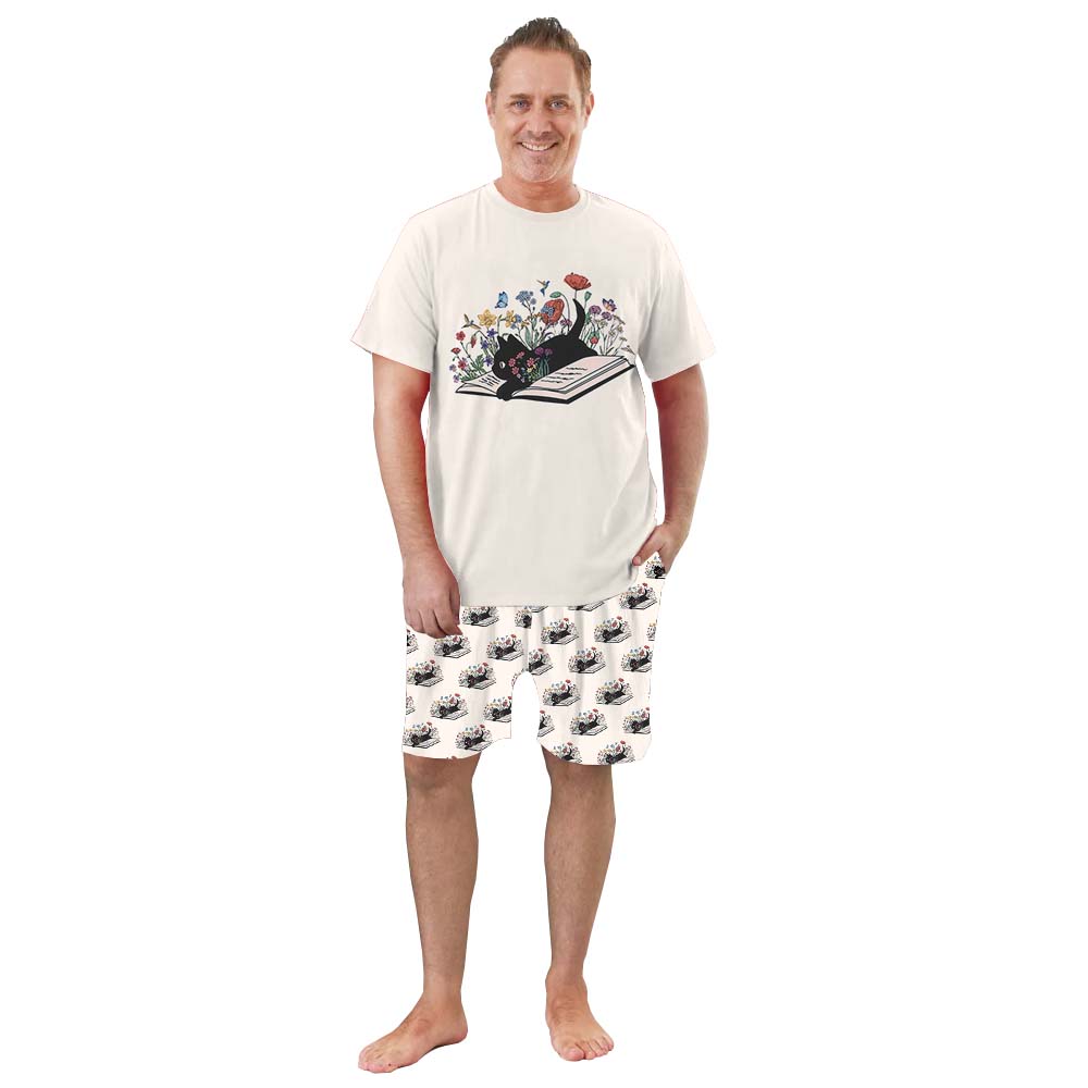 Floral Cat Short Sleeve Matching Pajamas