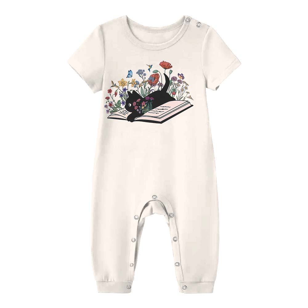 Floral Cat Short Sleeve Matching Pajamas