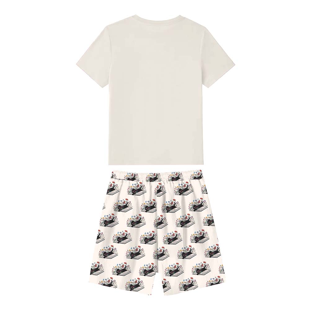 Floral Cat Short Sleeve Matching Pajamas