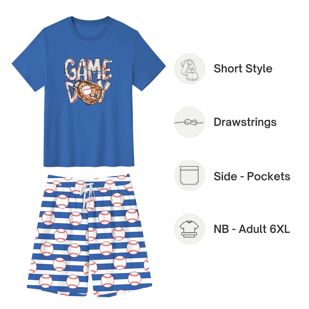 Baseball Short Sleeve Matching Holiday Pajamas Blue Baseball Short Sleeve Matching Holiday Pajamas Blue