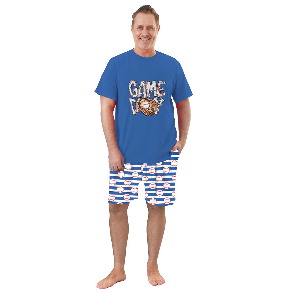 Baseball Short Sleeve Matching Holiday Pajamas Blue Baseball Short Sleeve Matching Holiday Pajamas Blue