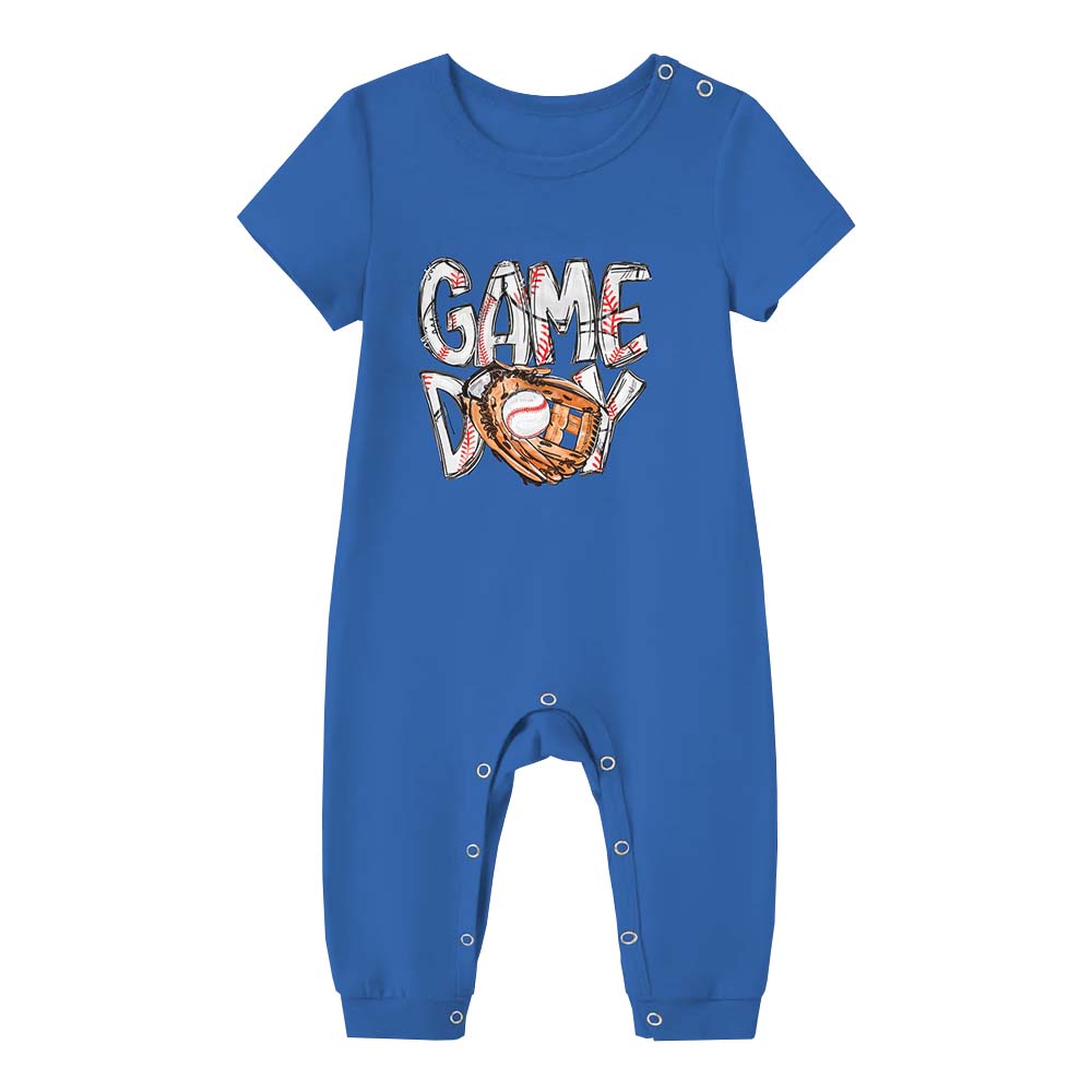 Baseball Short Sleeve Matching Holiday Pajamas Blue Baseball Short Sleeve Matching Holiday Pajamas Blue