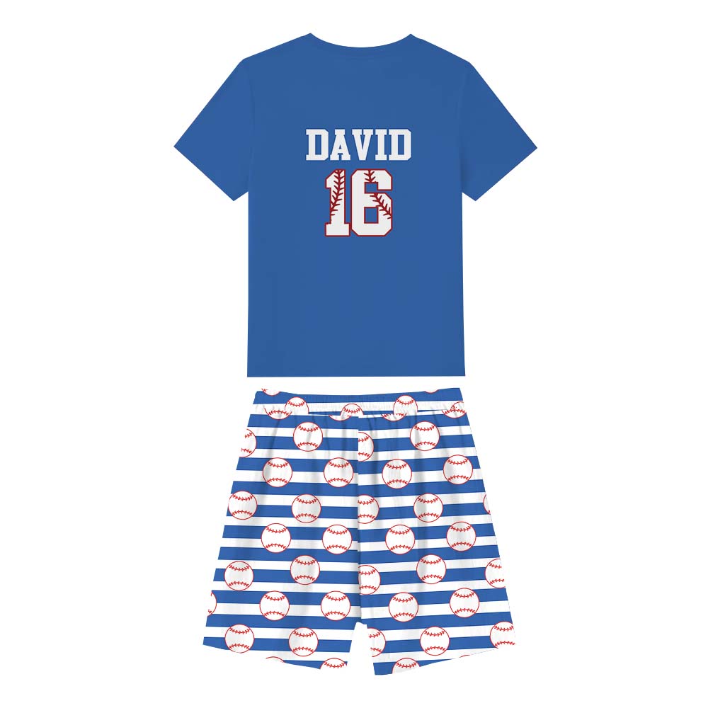 Baseball Short Sleeve Matching Holiday Pajamas Blue Baseball Short Sleeve Matching Holiday Pajamas Blue