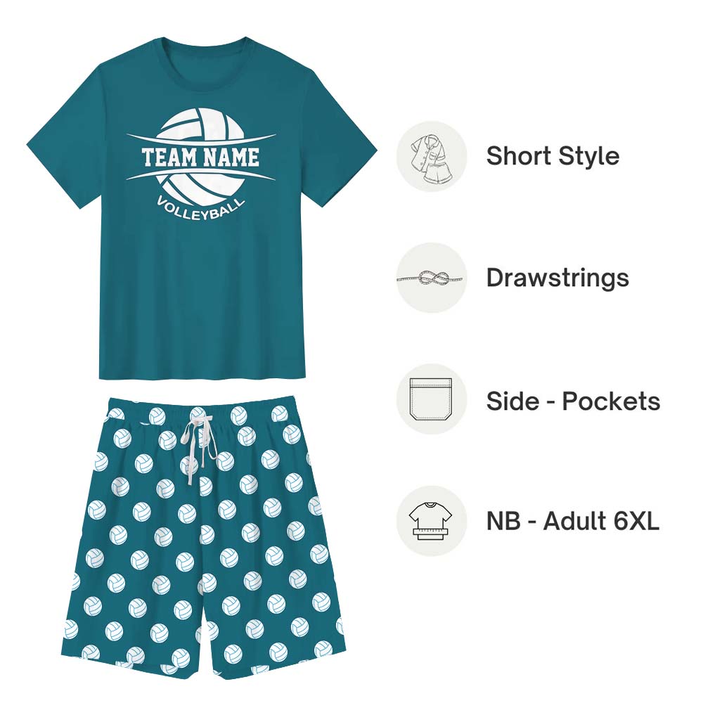 Custom Volleyball Sports Team Short Sleeve Pajama Set Custom Volleyball Sports Team Short Sleeve Pajama Set
