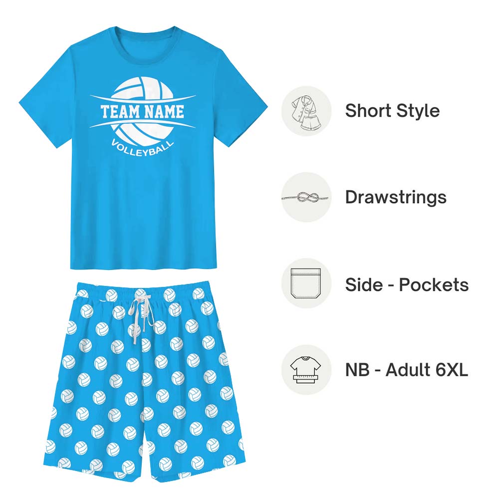Personalized Volleyball Sports Team Pajamas Short Sets Blue Personalized Volleyball Sports Team Pajamas Short Sets Blue