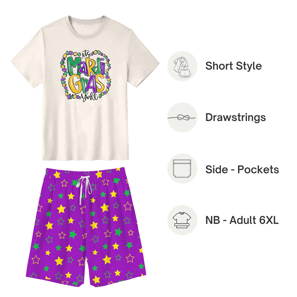 Cute It's Mardi Gras Y'all Pajamas Tshirt And Shorts Cute It's Mardi Gras Y'all Pajamas Tshirt And Shorts