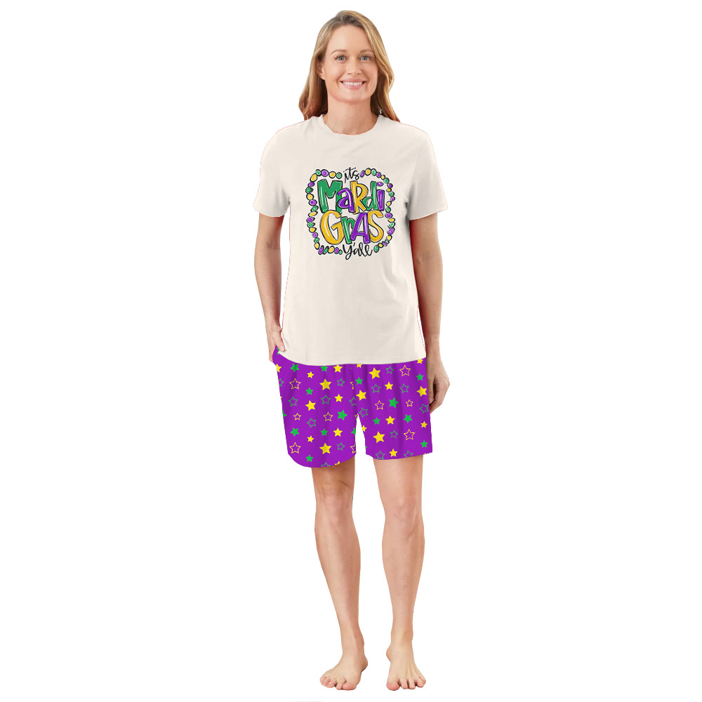 Cute It's Mardi Gras Y'all Pajamas Tshirt And Shorts Cute It's Mardi Gras Y'all Pajamas Tshirt And Shorts
