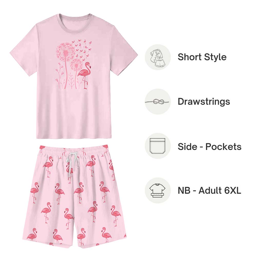 Pink Flamingo Family Matching Pajamas With Dog Short Sleeve Pink Flamingo Family Matching Pajamas With Dog Short Sleeve