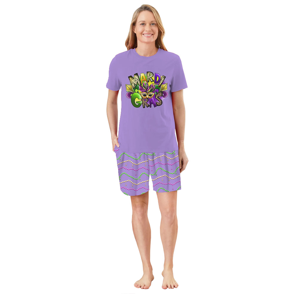 Festive Mardi Gras T-shirt And Shorts Purple