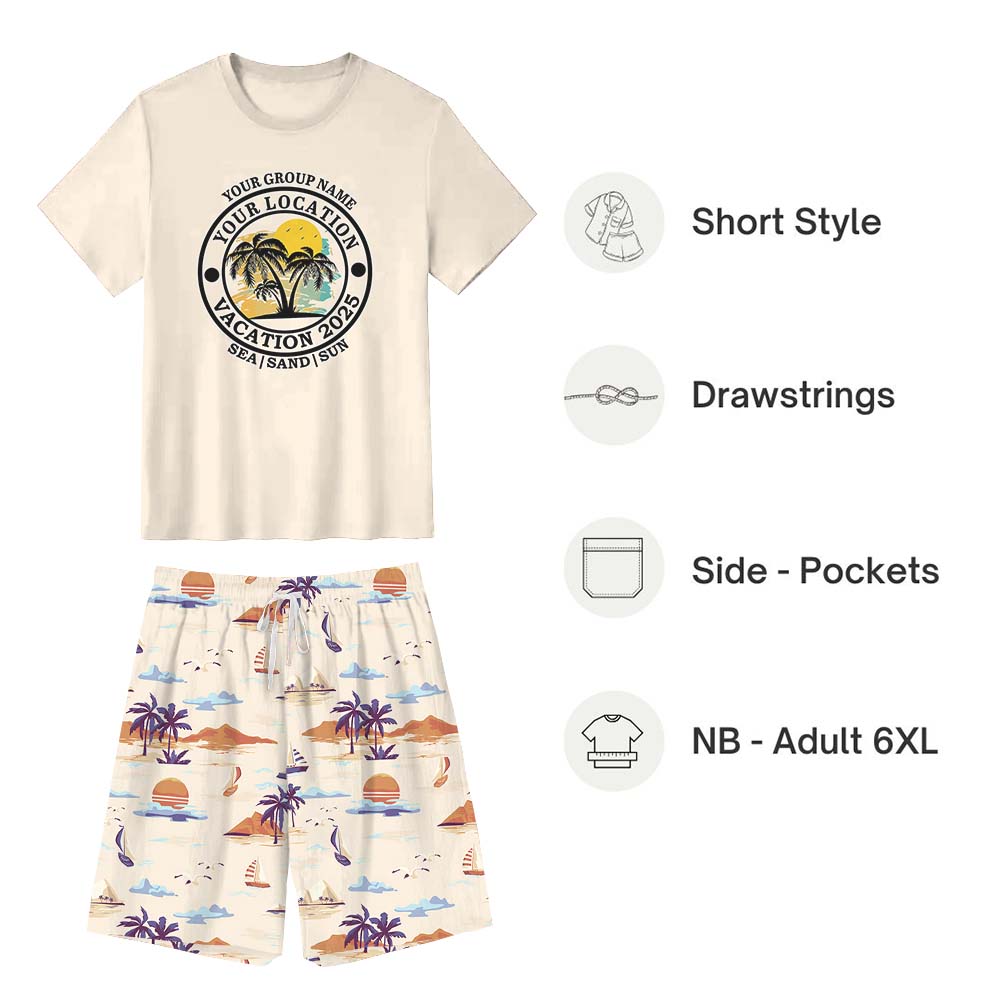 Customized Text Vacation 2025 Short Sleeve Matching Holiday Pajamas Customized Text Vacation 2025 Short Sleeve Matching Holiday Pajamas