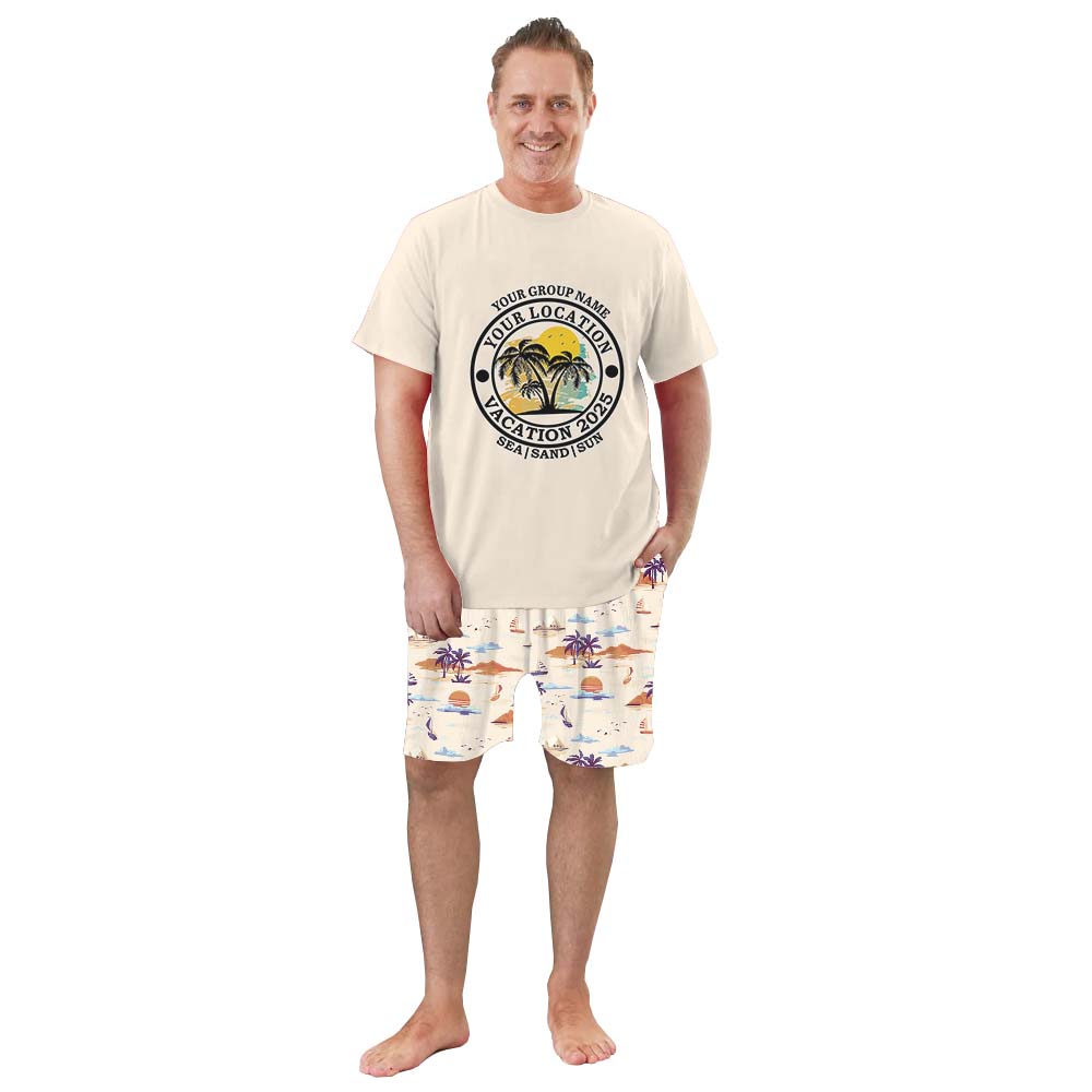 Customized Text Vacation 2025 Short Sleeve Matching Holiday Pajamas Customized Text Vacation 2025 Short Sleeve Matching Holiday Pajamas