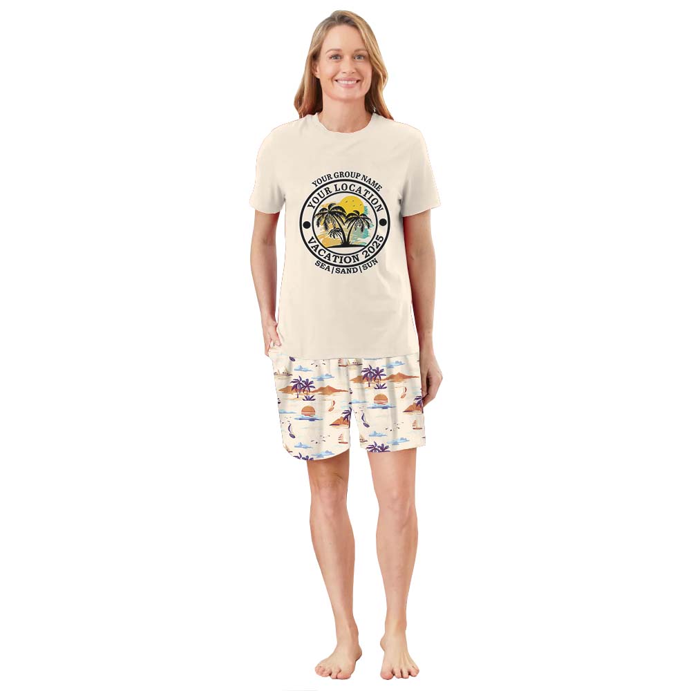 Customized Text Vacation 2025 Short Sleeve Matching Holiday Pajamas Customized Text Vacation 2025 Short Sleeve Matching Holiday Pajamas