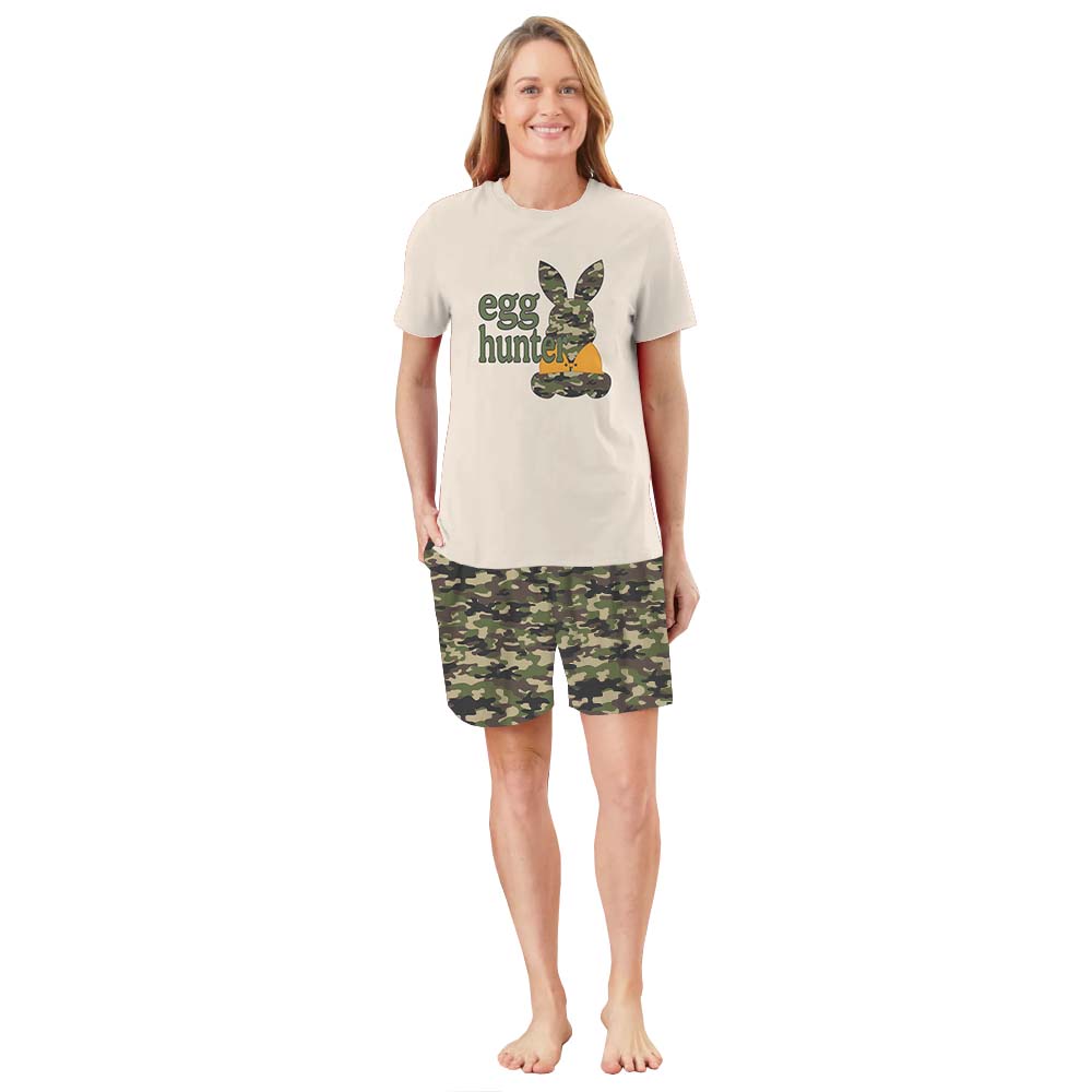 Camo Egg Hunter Easter Bunny Short Sleeve Pajama Set