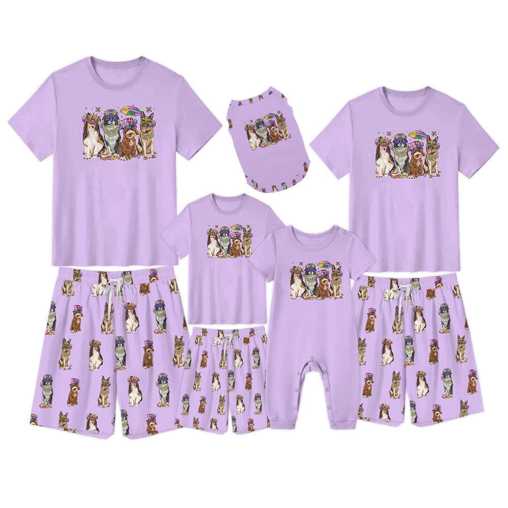Mardi Gras Dog Short Matching Family Pajamas