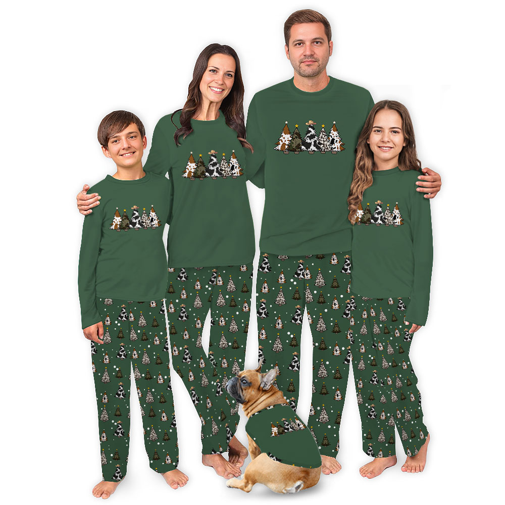 Unique Country Themed Cowhide Christmas Tree Pajamas Green Unique Country Themed Cowhide Christmas Tree Pajamas Green
