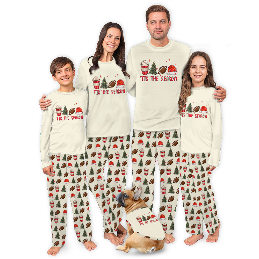 Matching Tis The Season Football Pajamas For Xmas Beige Matching Tis The Season Football Pajamas For Xmas Beige