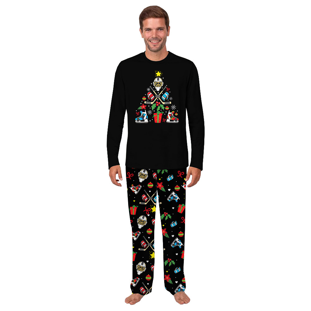 Unique Matching Hockey Christmas Pajamas Black Unique Matching Hockey Christmas Pajamas Black