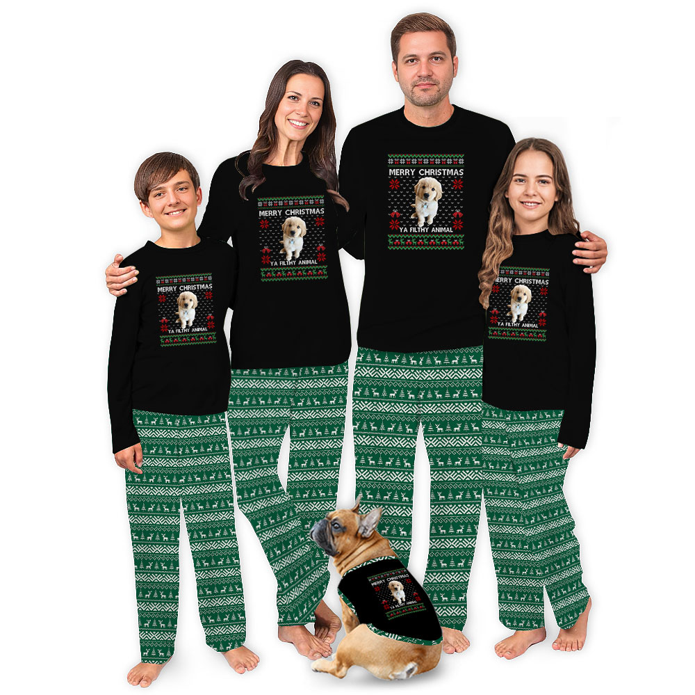 Funny Custom Photos Merry Christmas Ya Filthy Animal Christmas PJs Funny Custom Photos Merry Christmas Ya Filthy Animal Christmas PJs