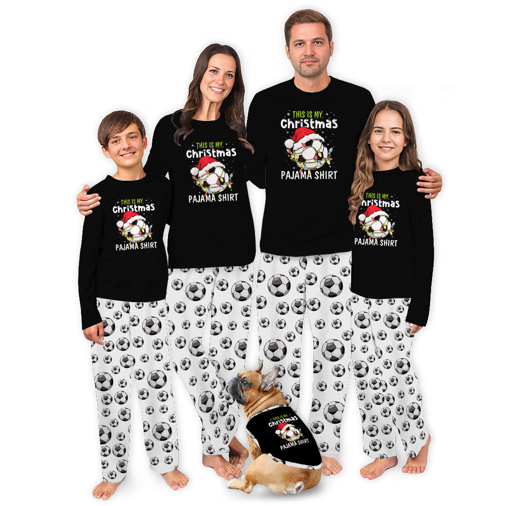 Matching Christmas PJs With Soccer Print On Them Matching Christmas PJs With Soccer Print On Them