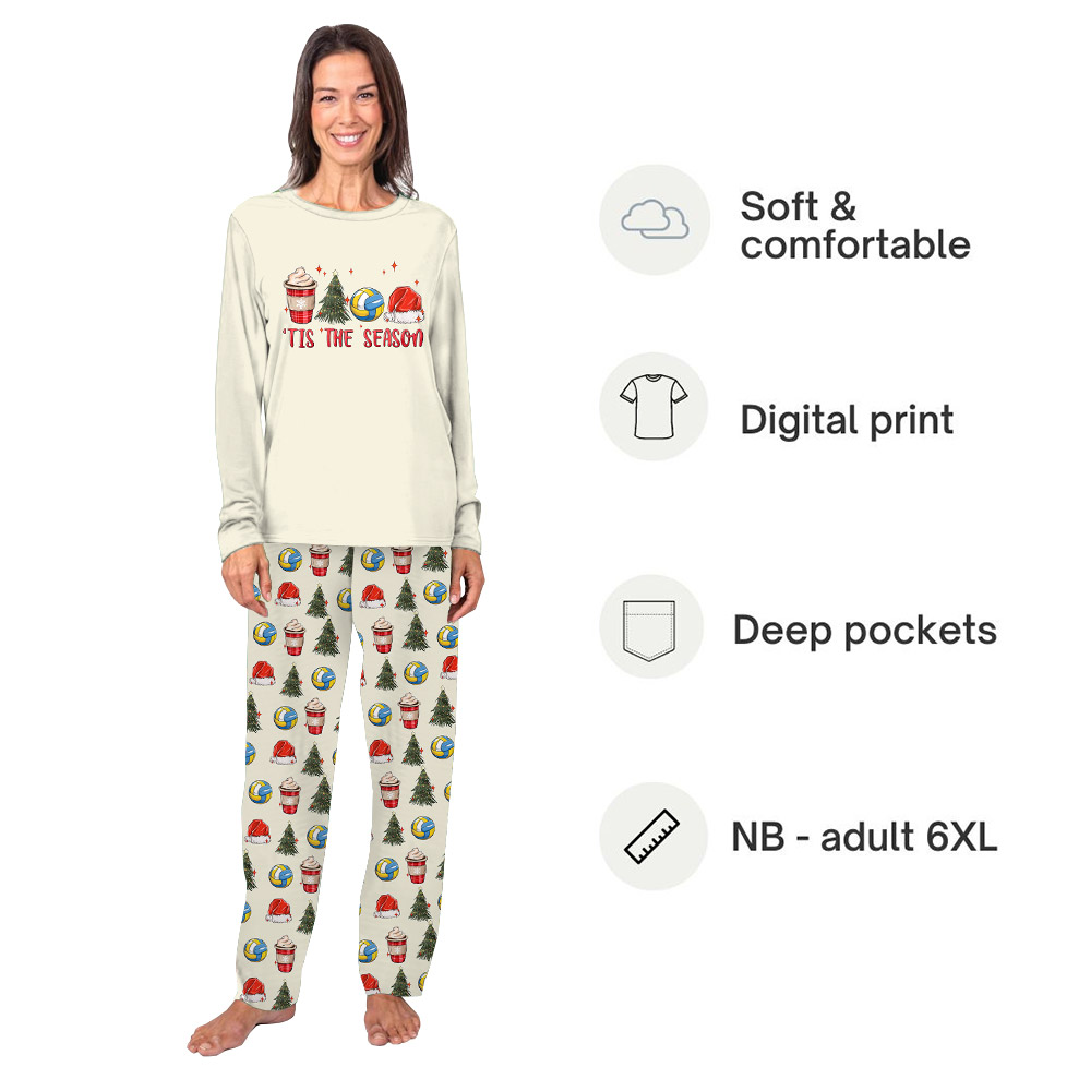 Festive Tis The Season Volleyball Pajamas For Xmas