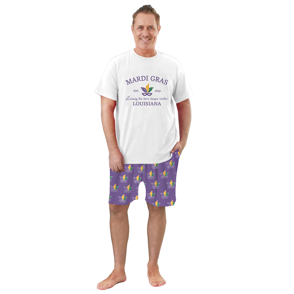 Mardi Gras Louisiana Pajamas Short Sets Purple White Mardi Gras Louisiana Pajamas Short Sets Purple White