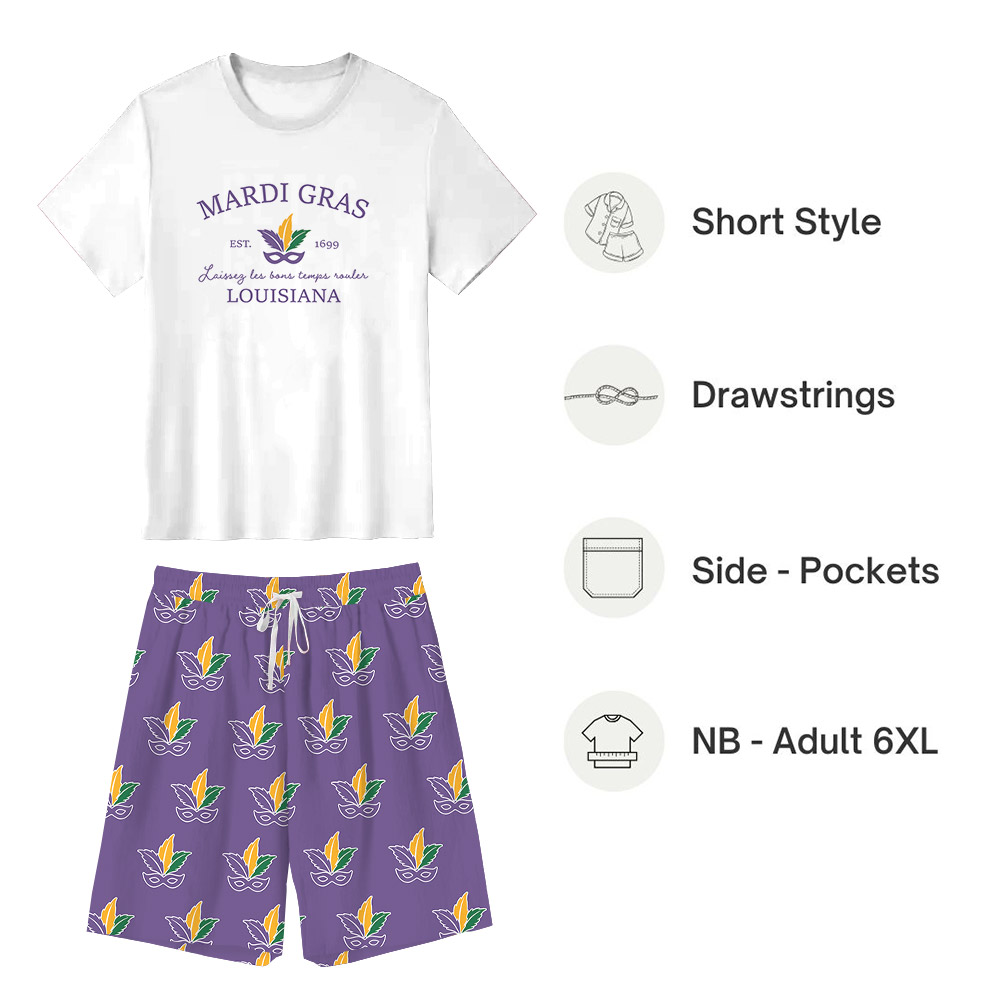Mardi Gras Louisiana Pajamas Short Sets Purple White Mardi Gras Louisiana Pajamas Short Sets Purple White