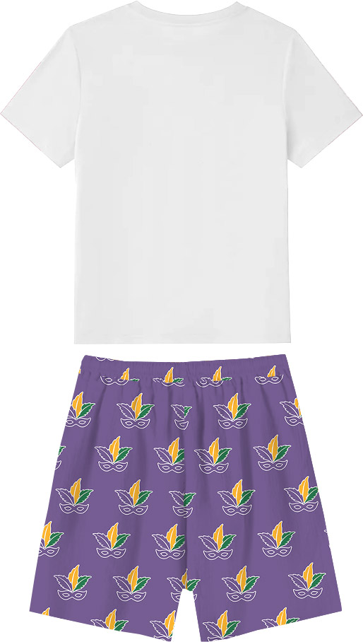 Mardi Gras Louisiana Pajamas Short Sets Purple White Mardi Gras Louisiana Pajamas Short Sets Purple White