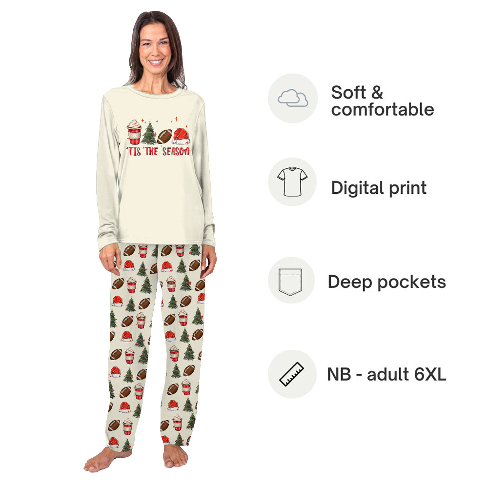 Matching Tis The Season Football Pajamas For Xmas Beige Matching Tis The Season Football Pajamas For Xmas Beige