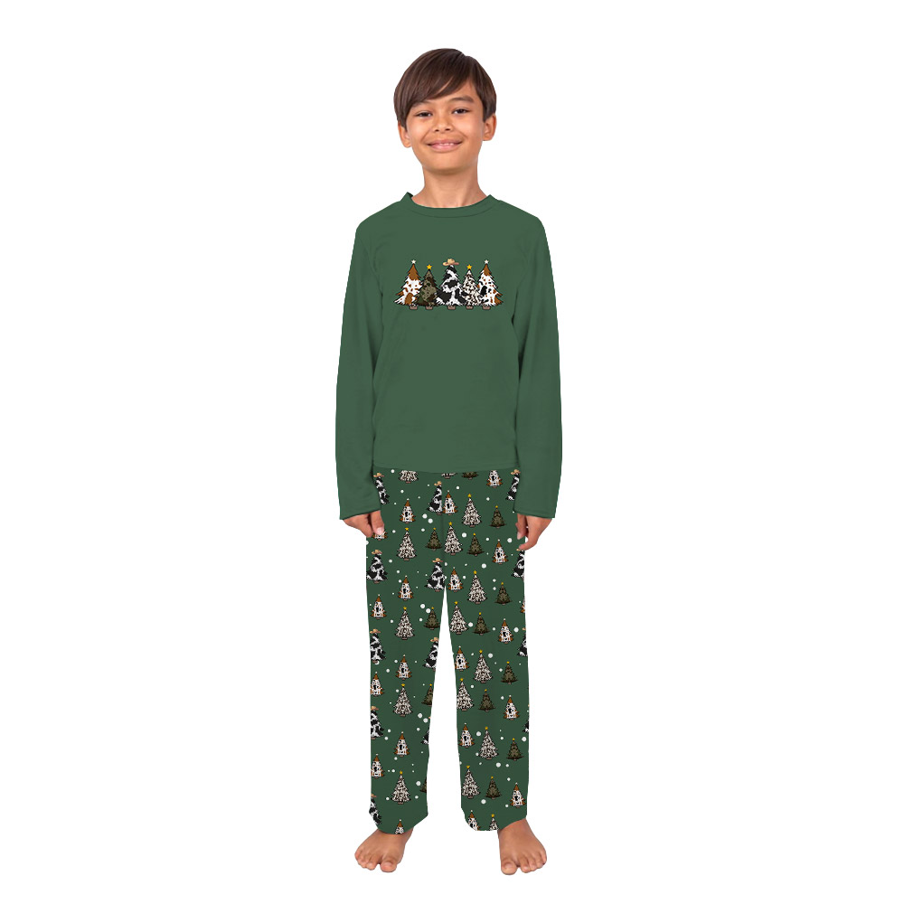 Unique Country Themed Cowhide Christmas Tree Pajamas Green Unique Country Themed Cowhide Christmas Tree Pajamas Green